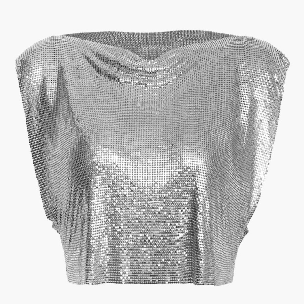 Gray Sleeveless Sequin Crop Blouse